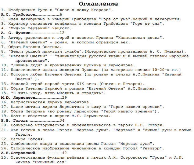 190 сочинений русской литературы
